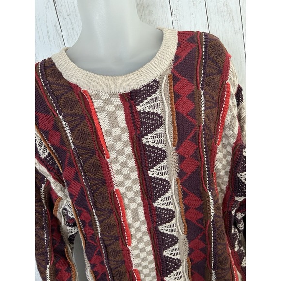 North Wales Vintage 3D Knit Textured Crewneck Sweater Multi Colored Men's L